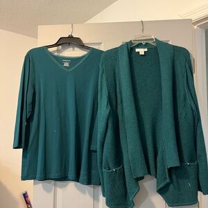Christopher & Banks Green Knit V-Neck Sweater
